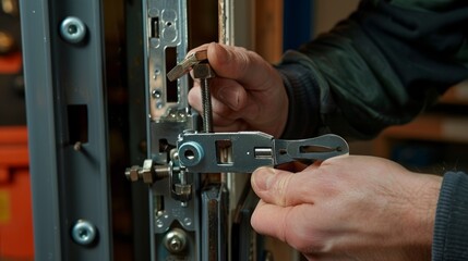 Commercial Locksmith in Downtown Vancouver performing lock repair on office door for enhanced security.